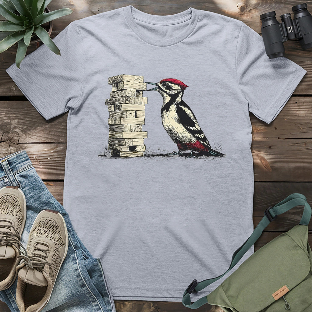 Woodpecker Playing Jenga T-shirt