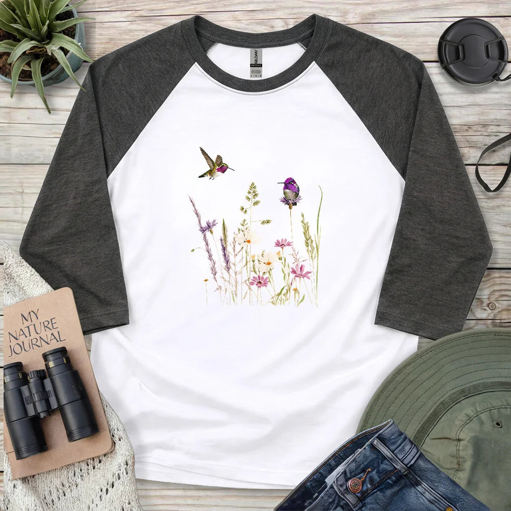 Hummingbirds And Wildflowers 3/4 Sleeve T-shirt
