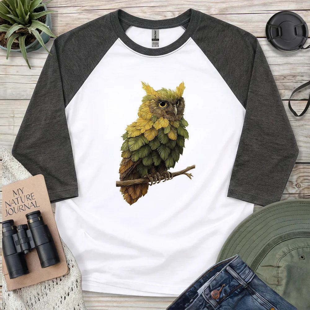 Owl Made By Leaves 3/4 Sleeve T-shirt