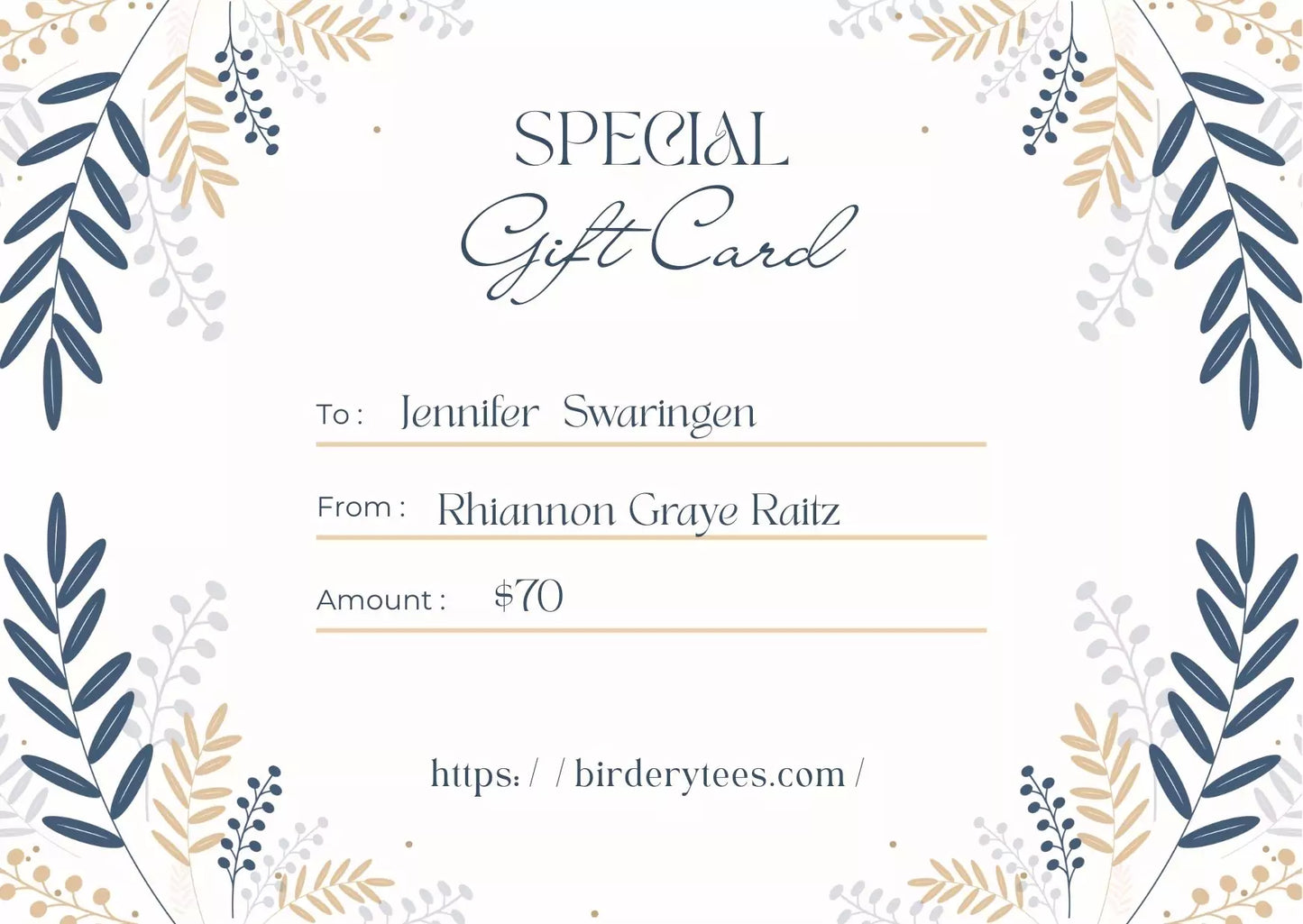Jennifer Swaringen Gift Card