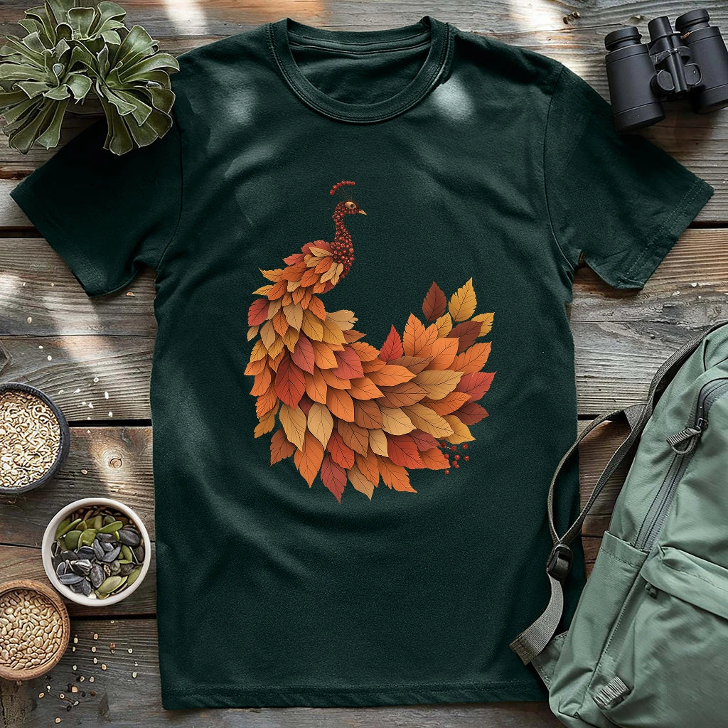 Red Leaves Peacock T-shirt