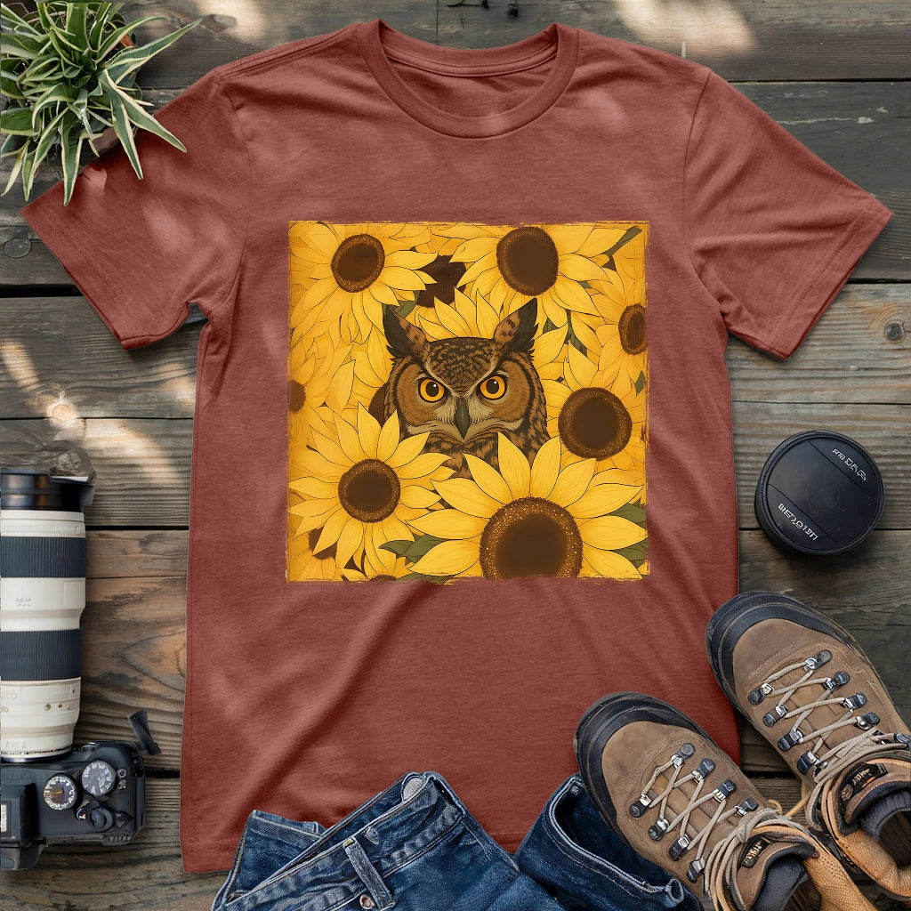 Owl In Sunflower Field T-shirt
