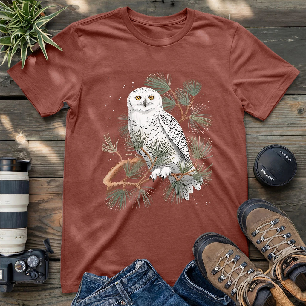 Snowy Owl On Coniferous Tree T-shirt