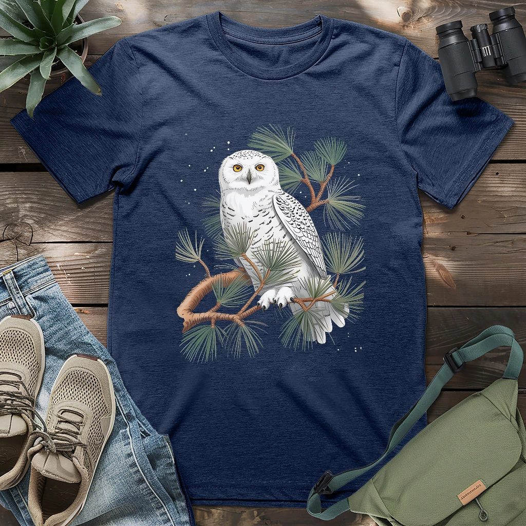 Snowy Owl On Coniferous Tree T-shirt
