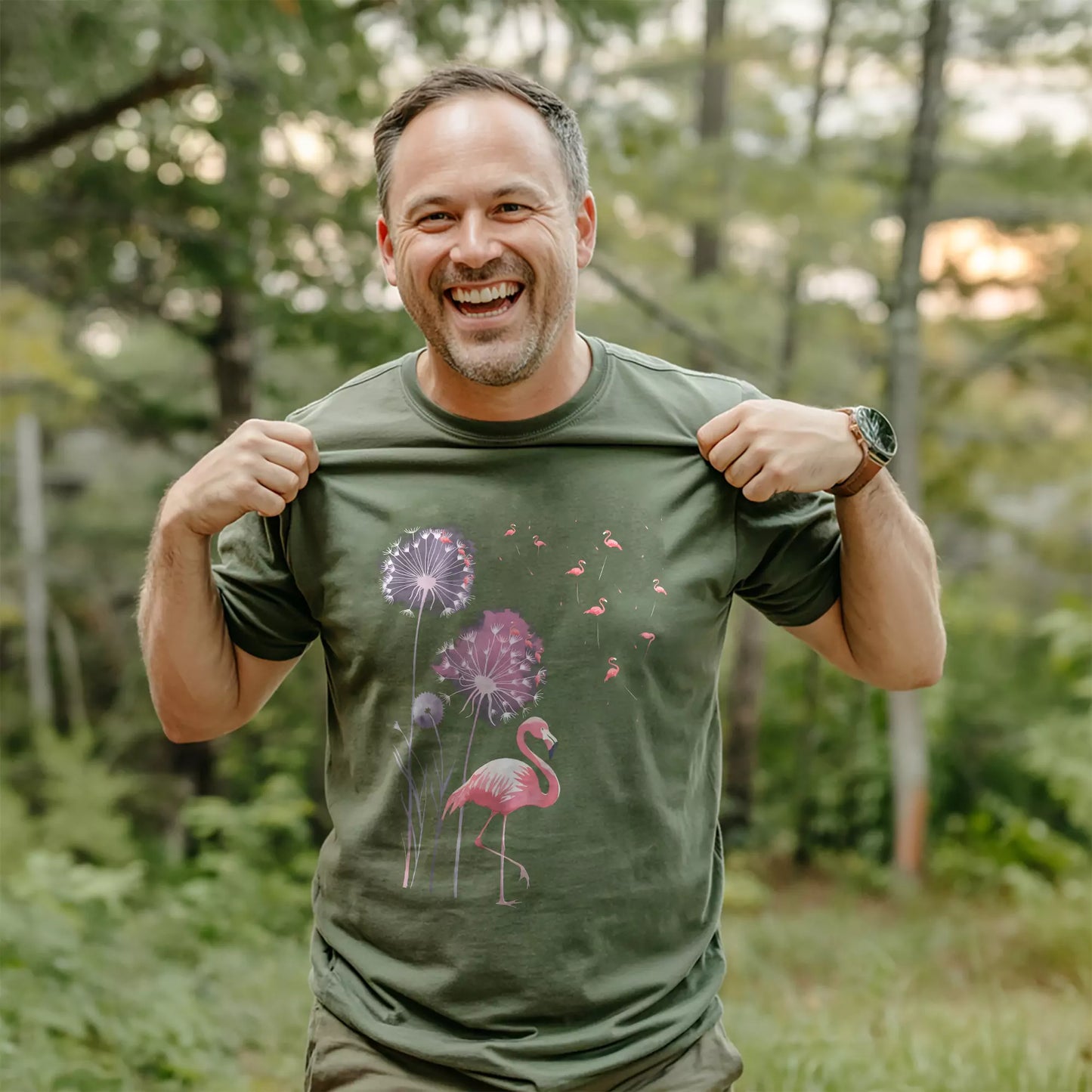 Pink Flamingo Dandelion T-shirt