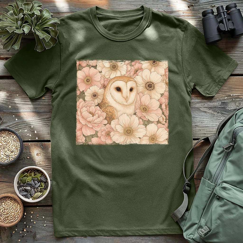 Owl In Flower Field T-shirt