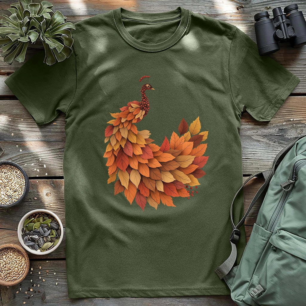 Red Leaves Peacock T-shirt