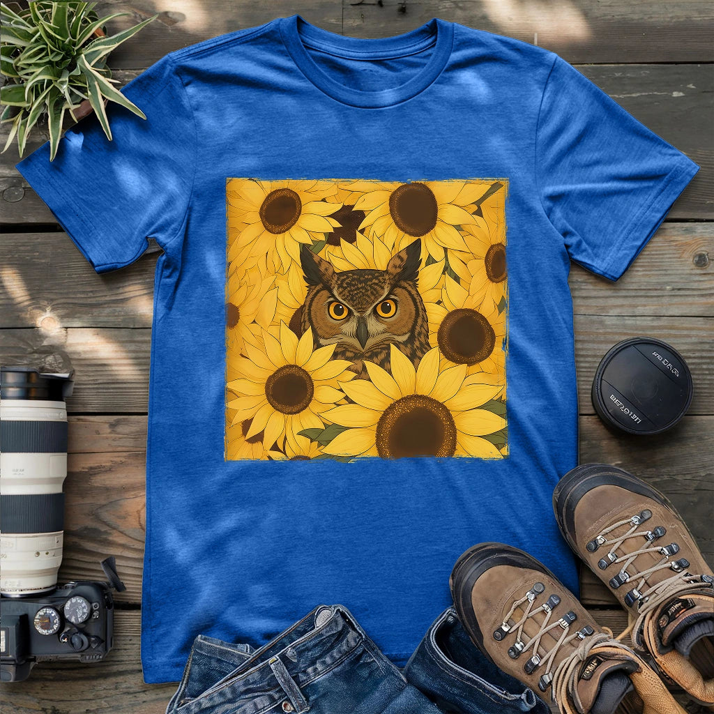Owl In Sunflower Field T-shirt