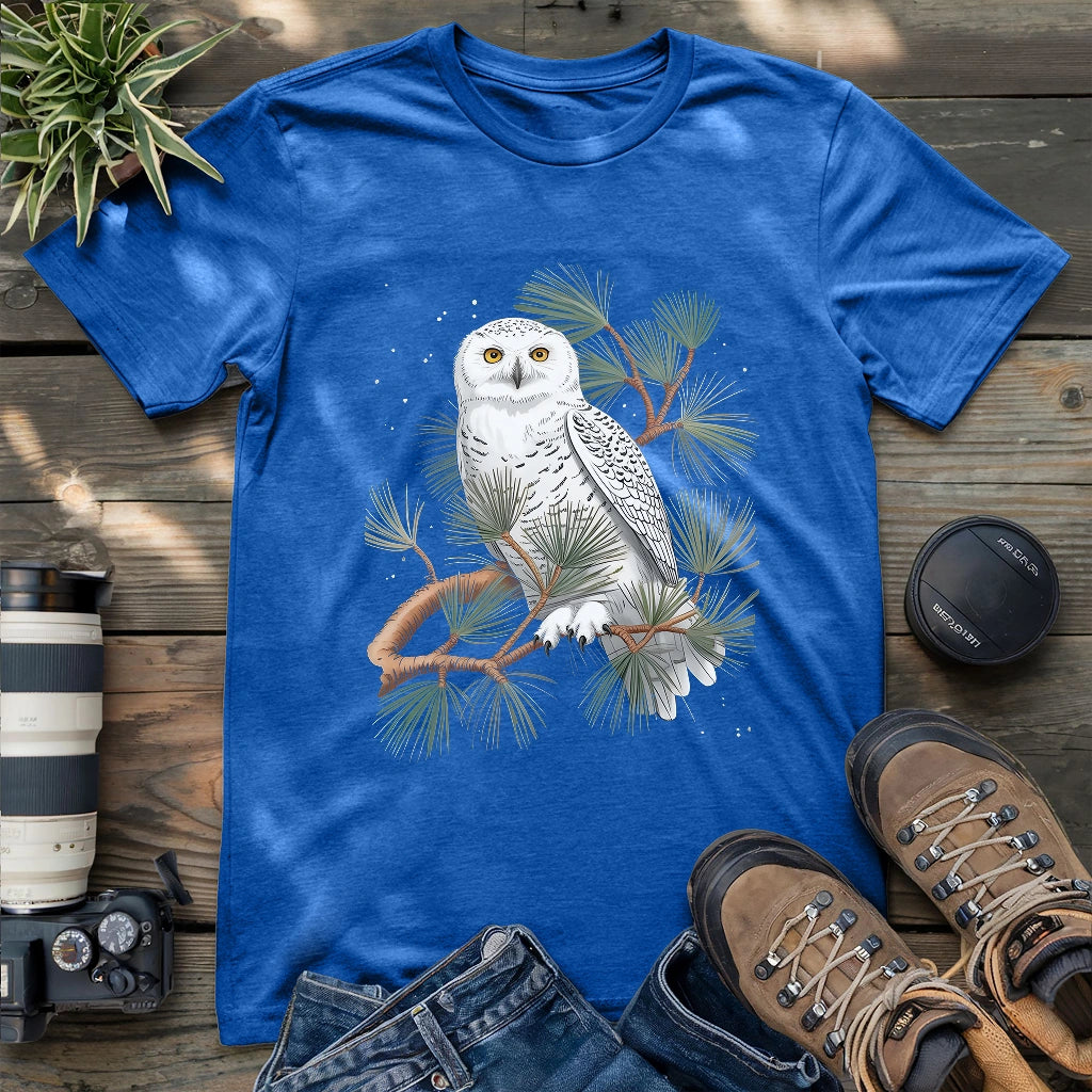 Snowy Owl On Coniferous Tree T-shirt