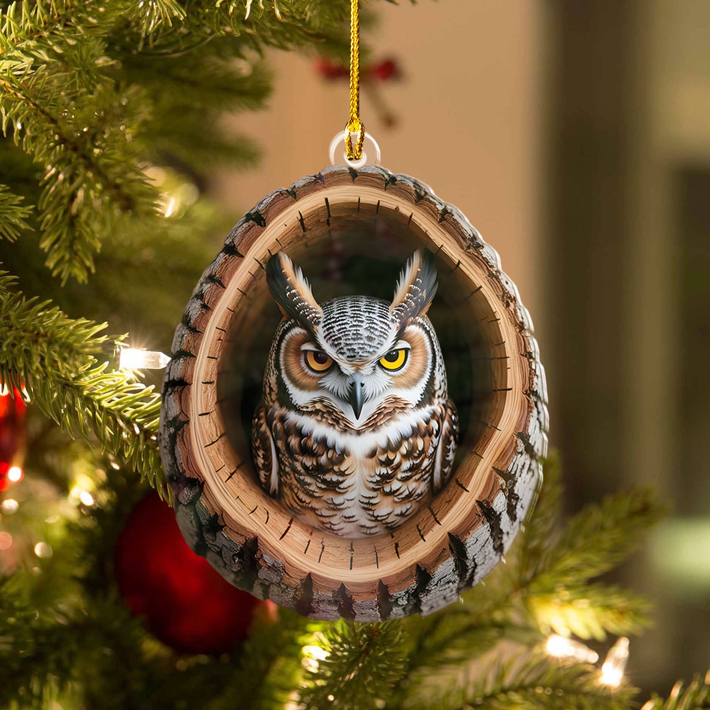 Owl In Tree Hollow Ornament