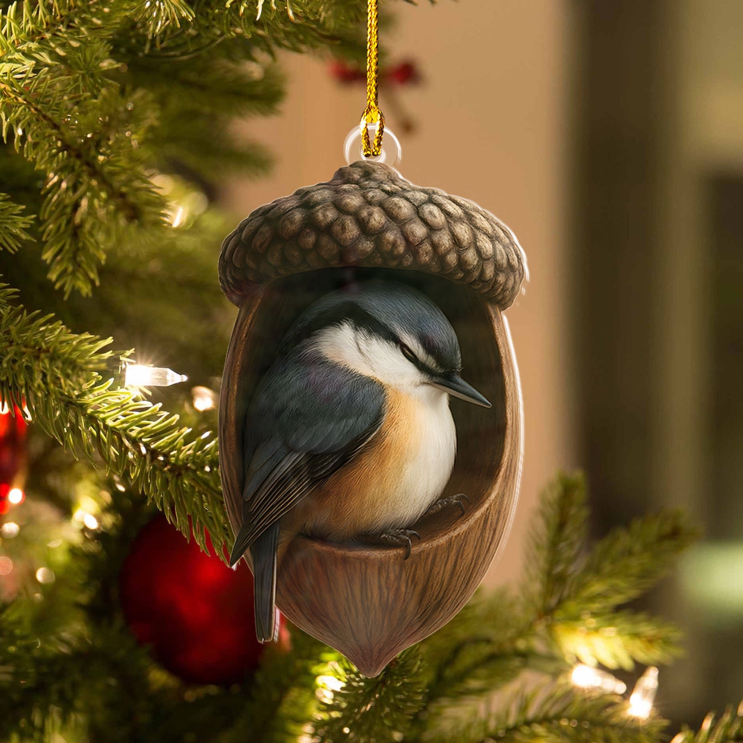 Nuthatch Sleeping Ornament
