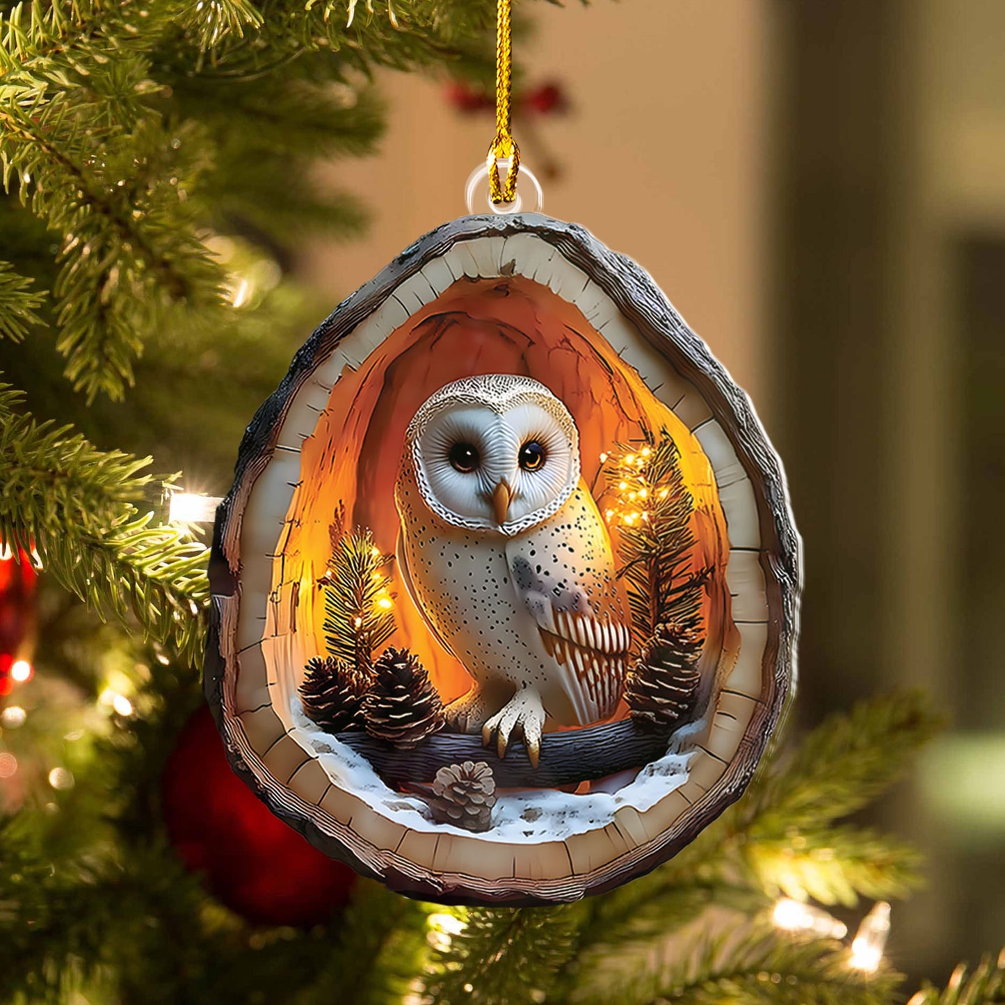Barn Owl In Tree Hollow Ornament