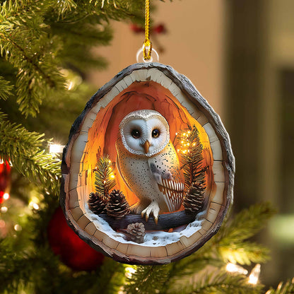Barn Owl In Tree Hollow Ornament