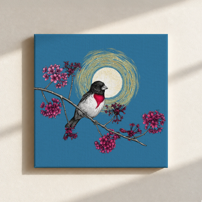 Grosbeak Under Forest's Moonlight Canvas Print