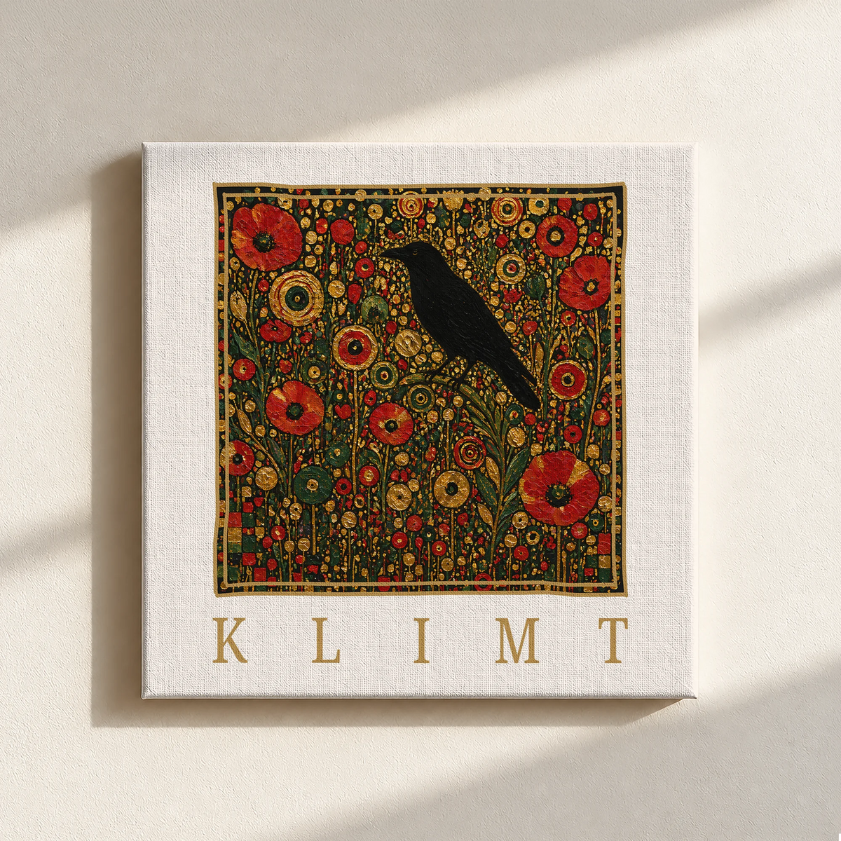 Klimt Raven In Flower Filed Canvas Print