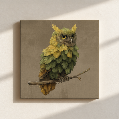 Owl Made By Leaves Canvas Print