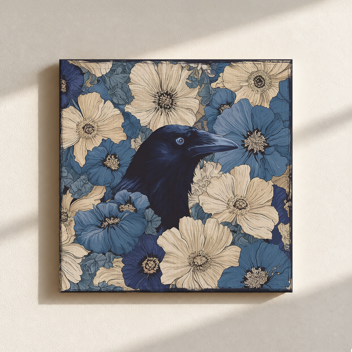 Raven In Flower Field Canvas Print