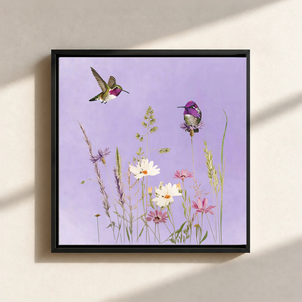 Hummingbirds And Wildflowers Canvas Print (Framed)