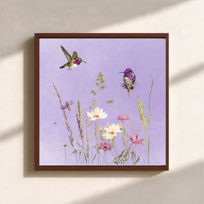 Hummingbirds And Wildflowers Canvas Print (Framed)