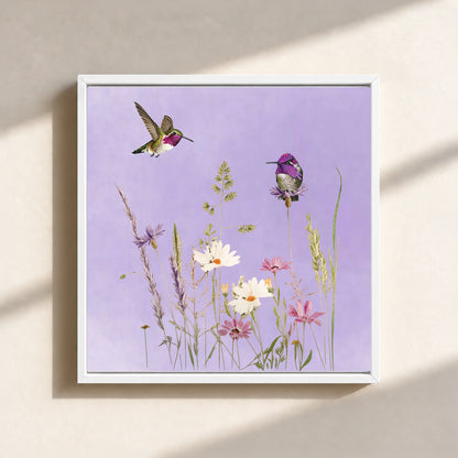 Hummingbirds And Wildflowers Canvas Print (Framed)