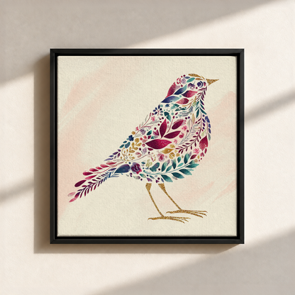 Bird Made By Leaves Canvas Print (Framed)