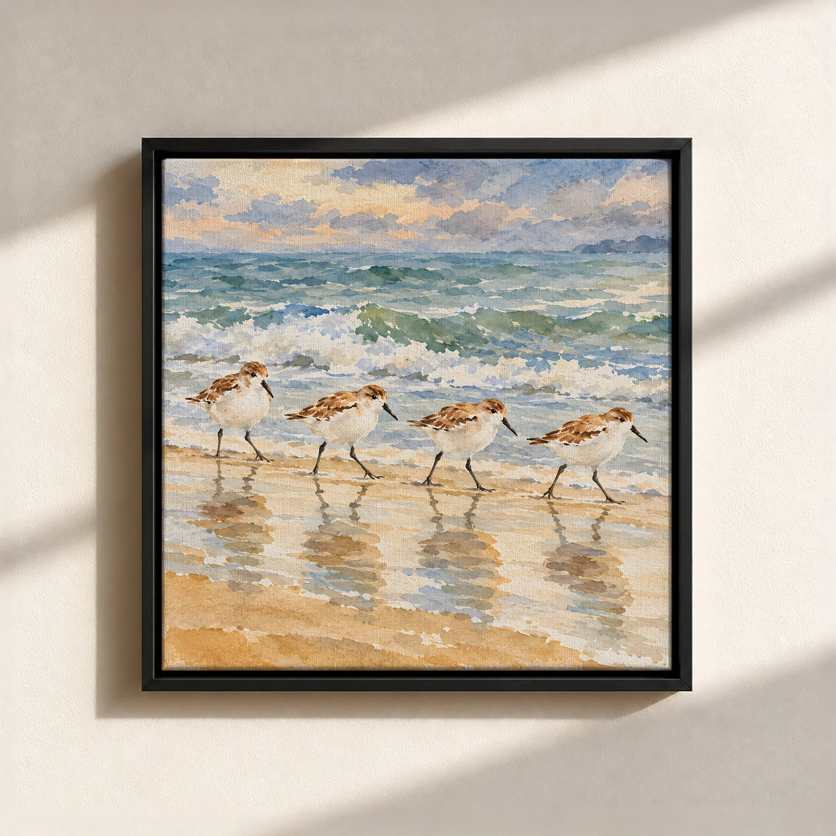Sandpipers By The Shore Framed Canvas Print