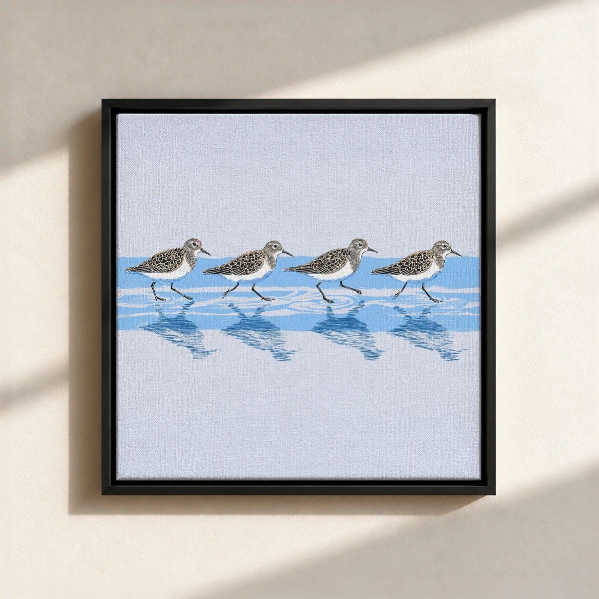 Tidewalking Sandpipers Framed Canvas Print
