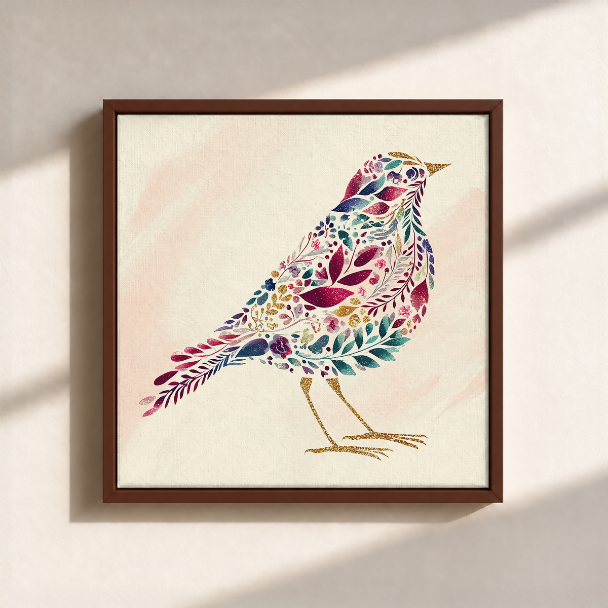 Bird Made By Leaves Canvas Print (Framed)