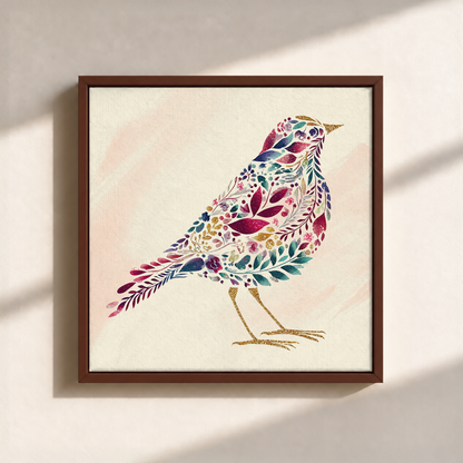Bird Made By Leaves Canvas Print (Framed)