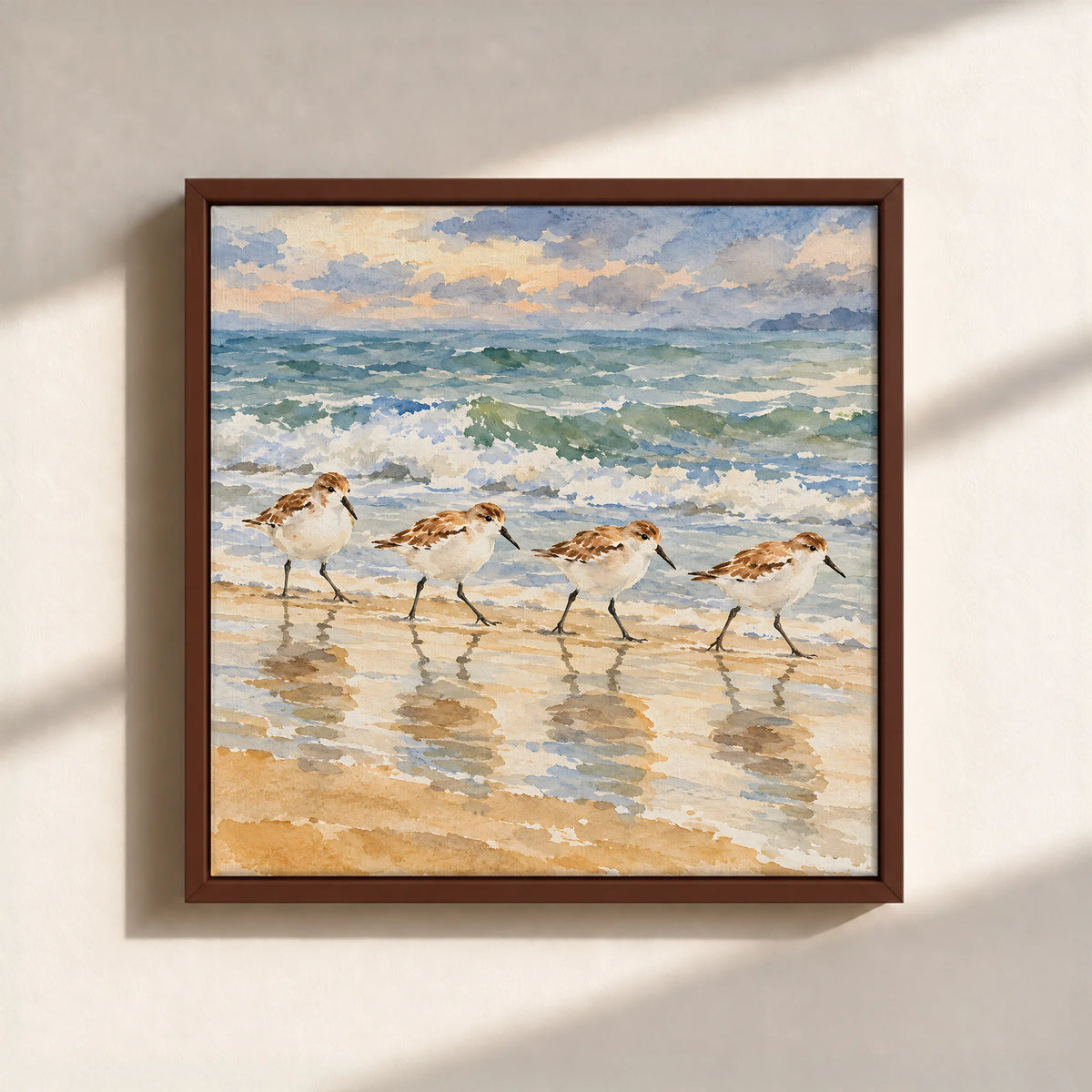 Sandpipers By The Shore Framed Canvas Print