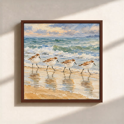Sandpipers By The Shore Framed Canvas Print
