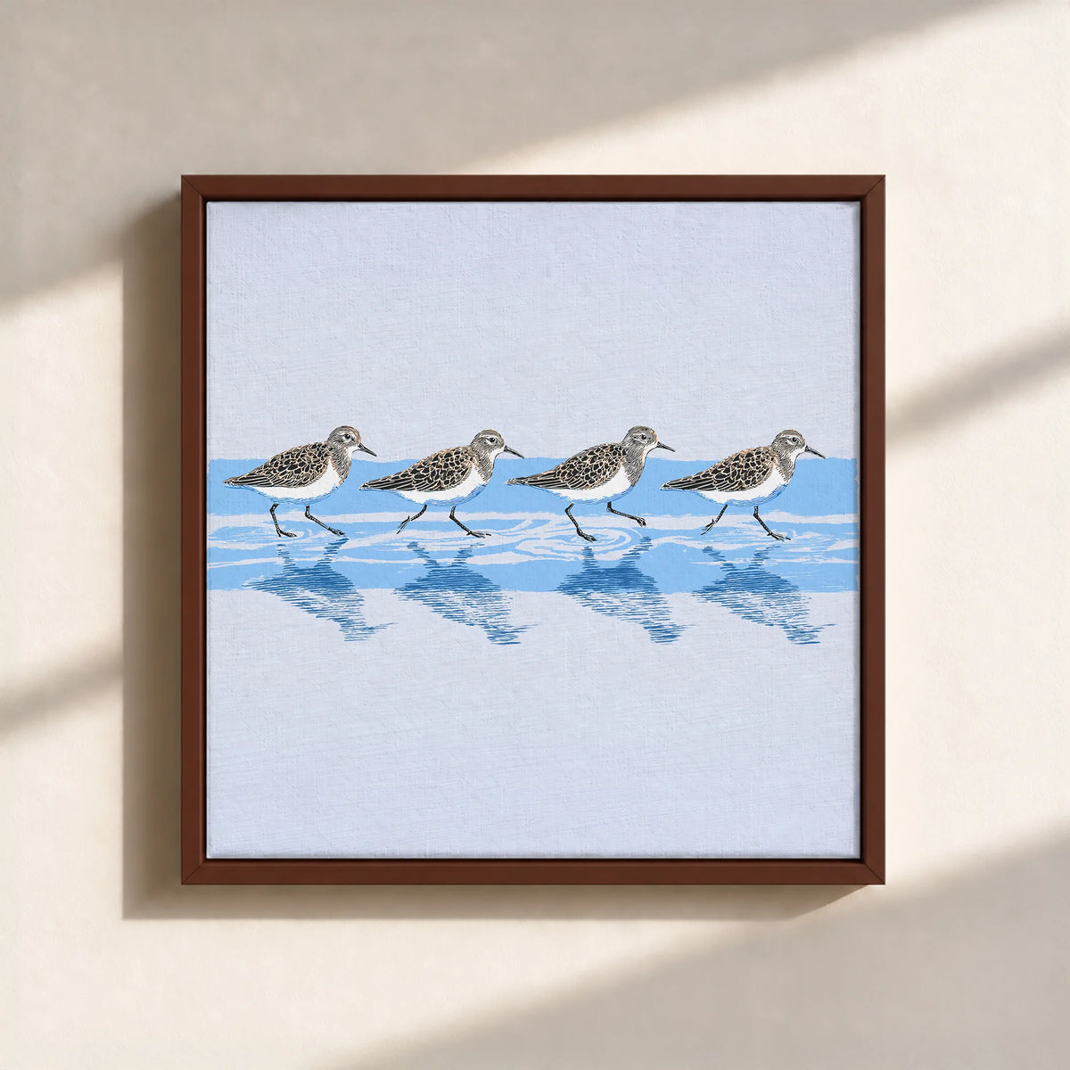 Tidewalking Sandpipers Framed Canvas Print