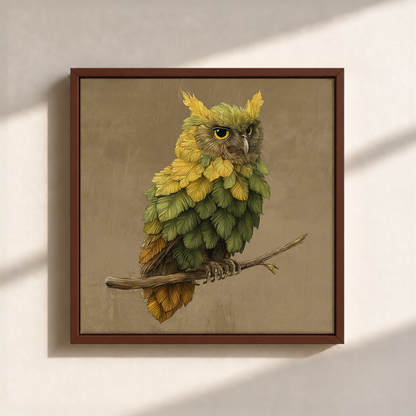 Owl Made By Leaves Canvas Print (Framed)