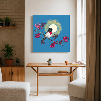 Grosbeak Under Forest's Moonlight Canvas Print