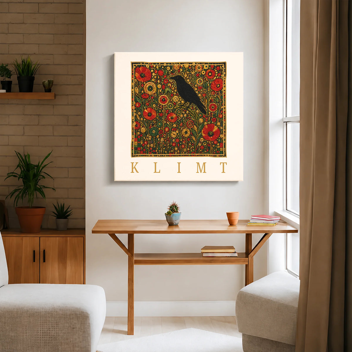 Klimt Raven In Flower Filed Canvas Print