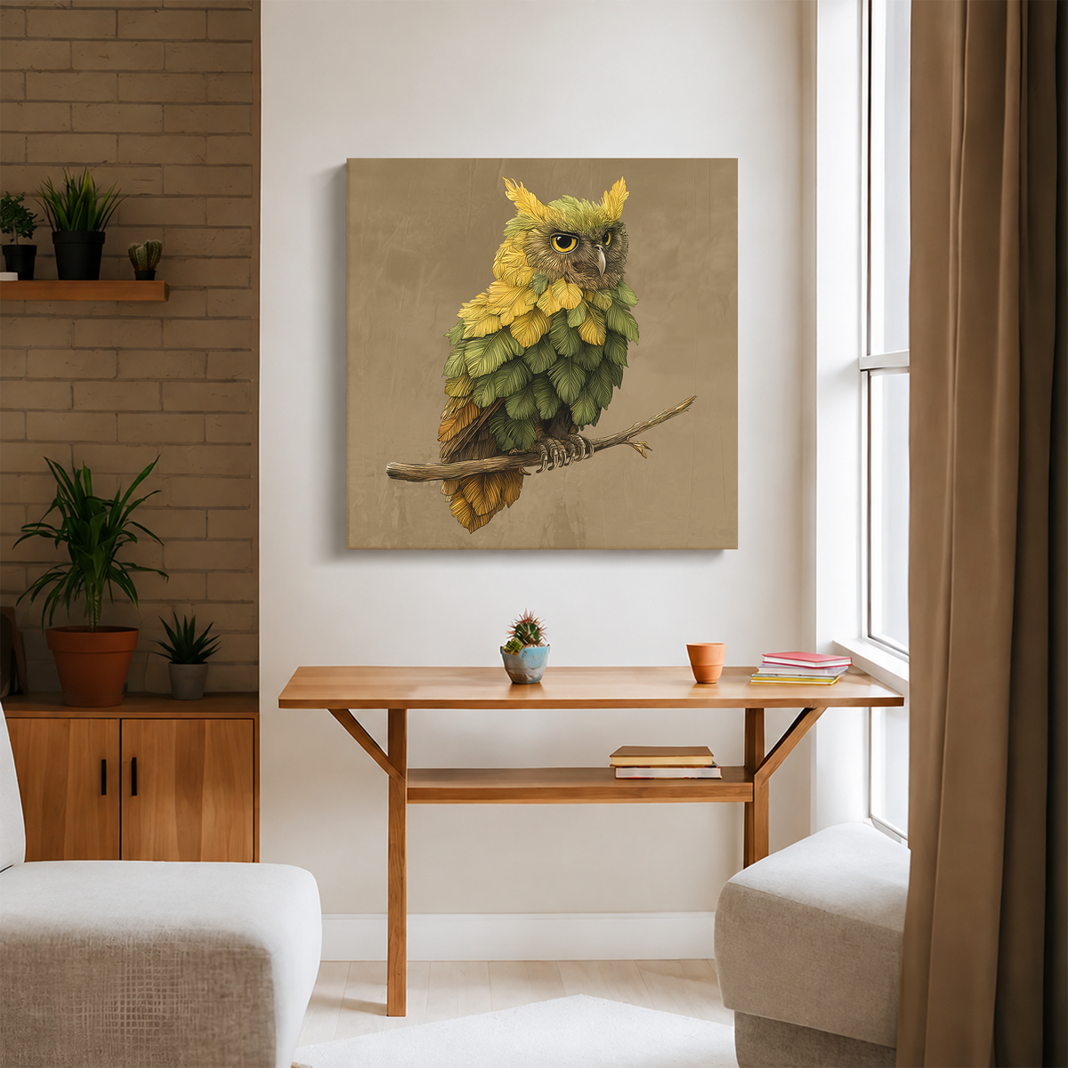 Owl Made By Leaves Canvas Print