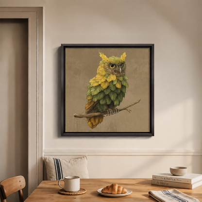 Owl Made By Leaves Canvas Print (Framed)