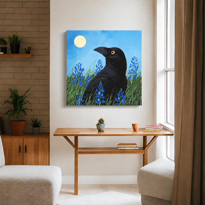 Moonlit Raven & Bluebonnets Canvas Print