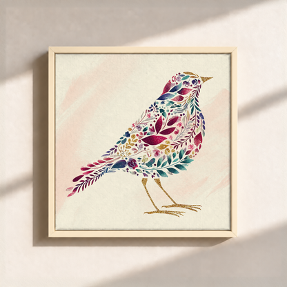 Bird Made By Leaves Canvas Print (Framed)
