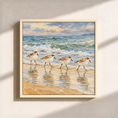 Sandpipers By The Shore Framed Canvas Print