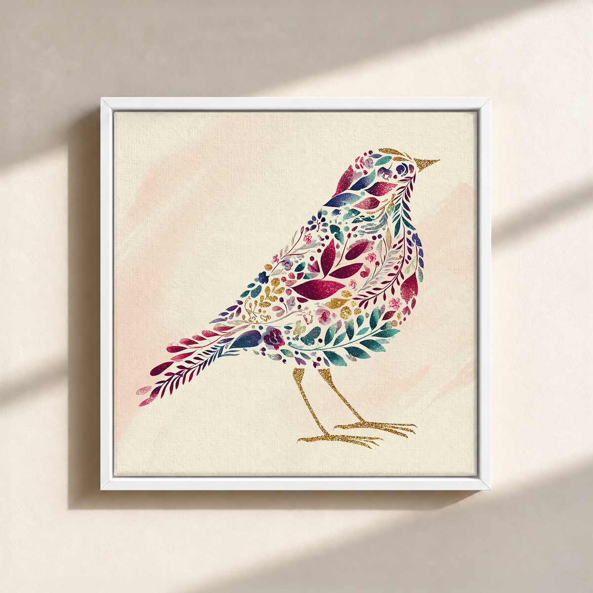 Bird Made By Leaves Canvas Print (Framed)
