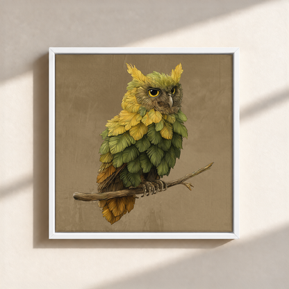 Owl Made By Leaves Canvas Print (Framed)