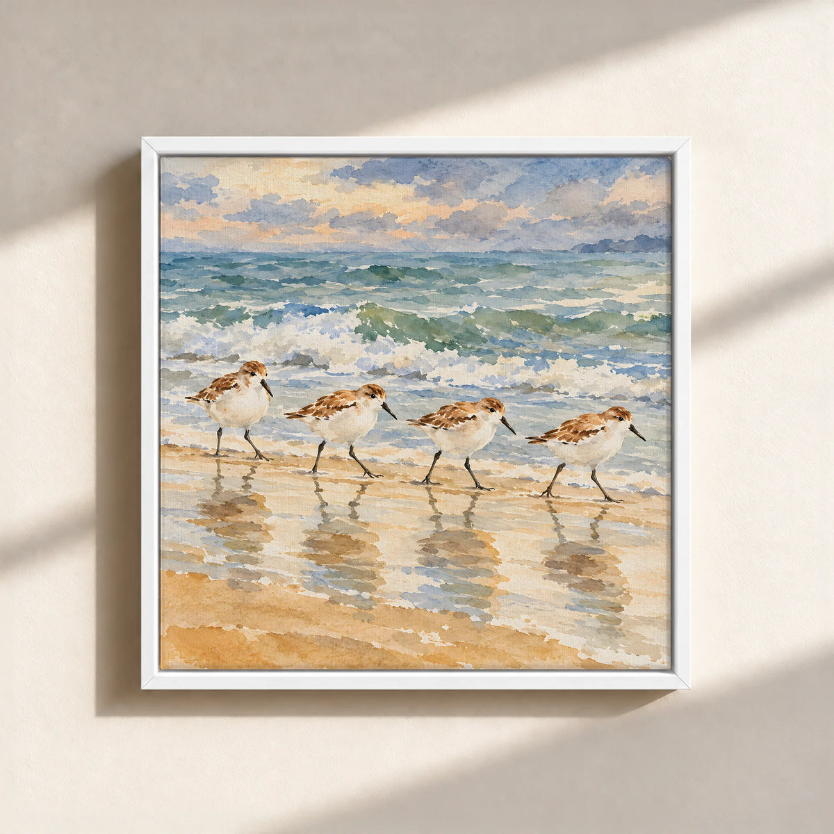 Sandpipers By The Shore Framed Canvas Print