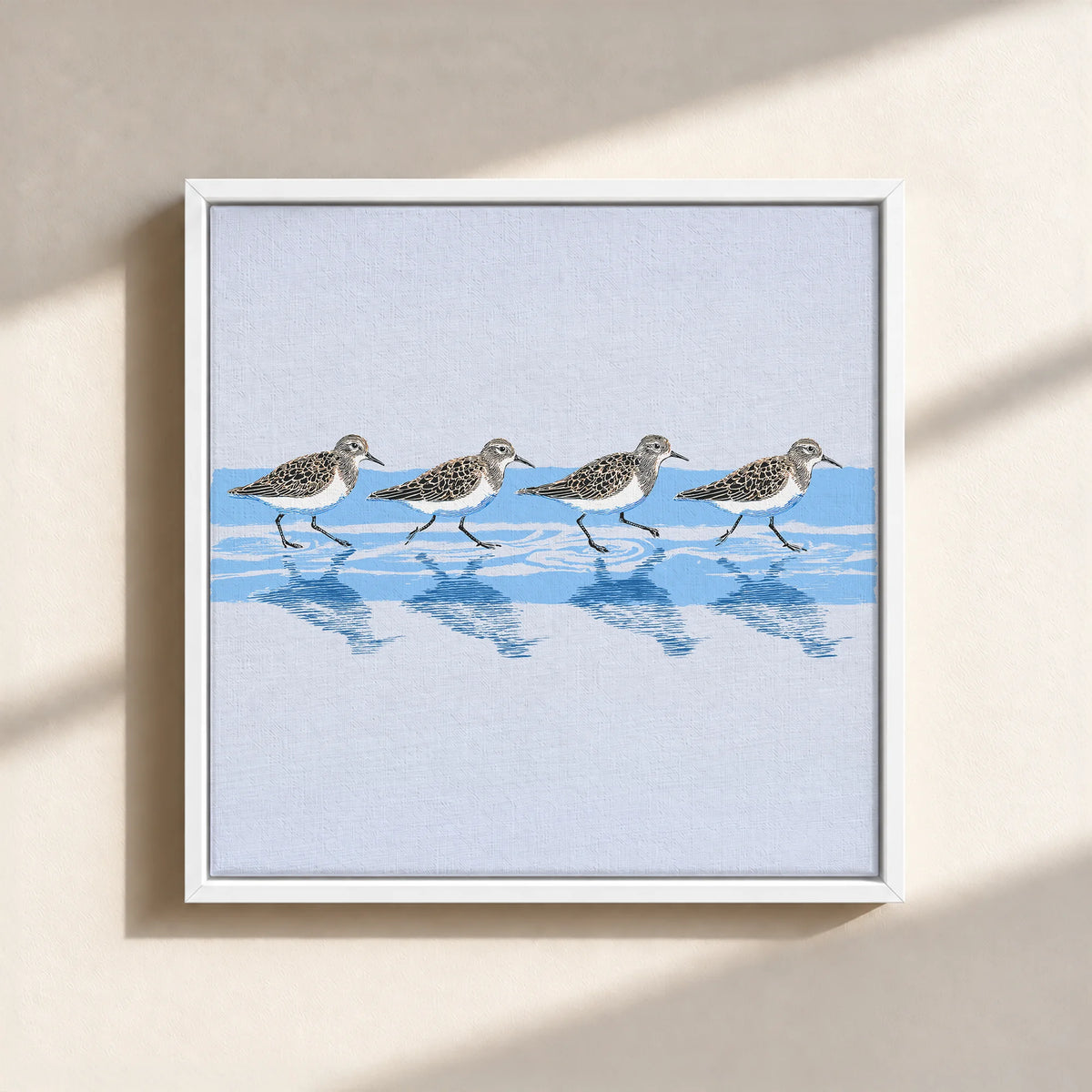 Tidewalking Sandpipers Framed Canvas Print