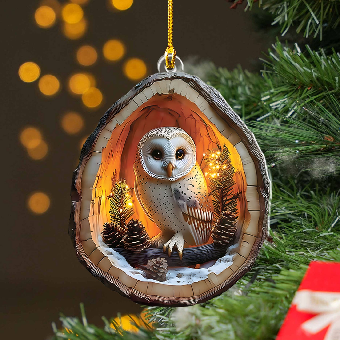 Barn Owl In Tree Hollow Ornament
