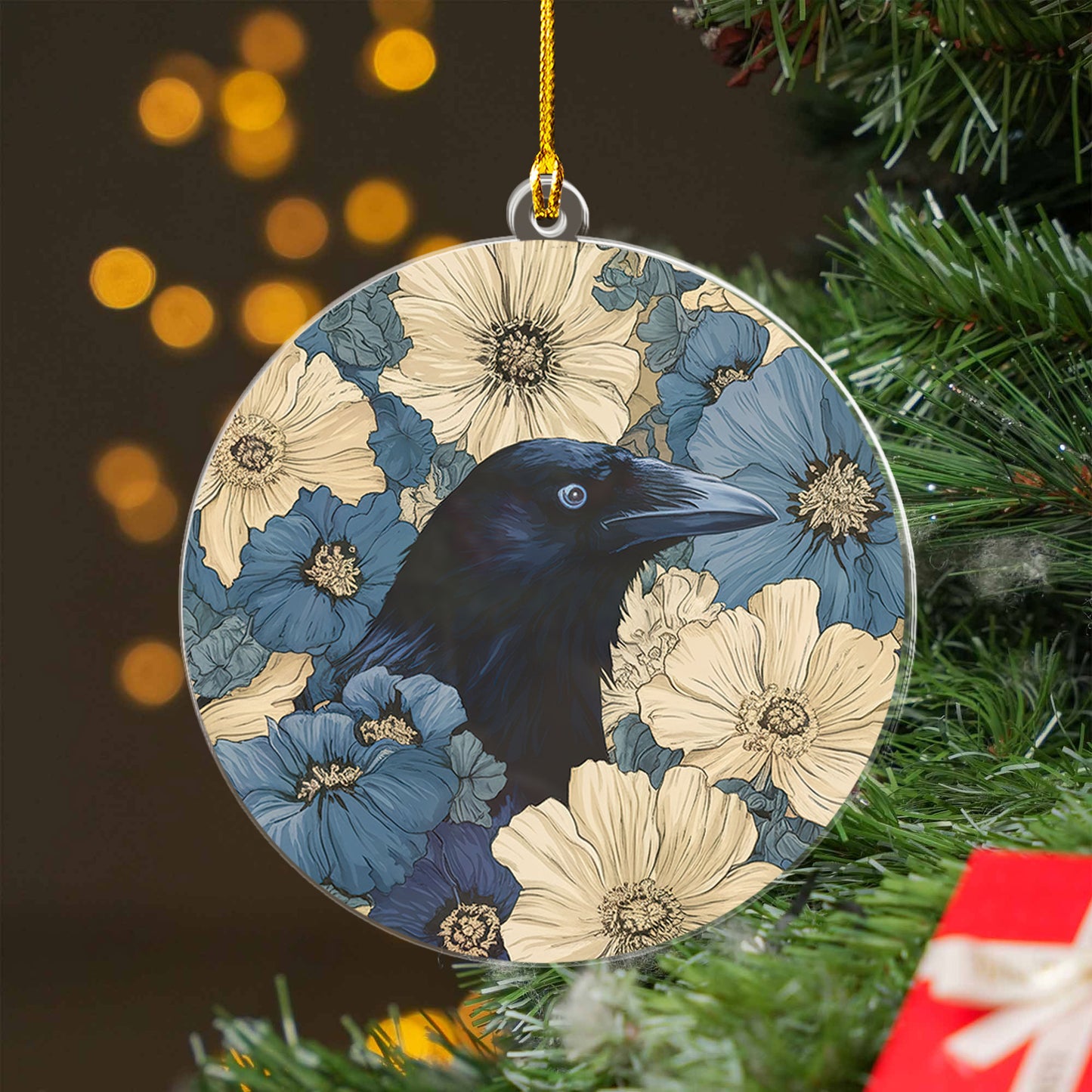 Raven In Flower Field Ornament