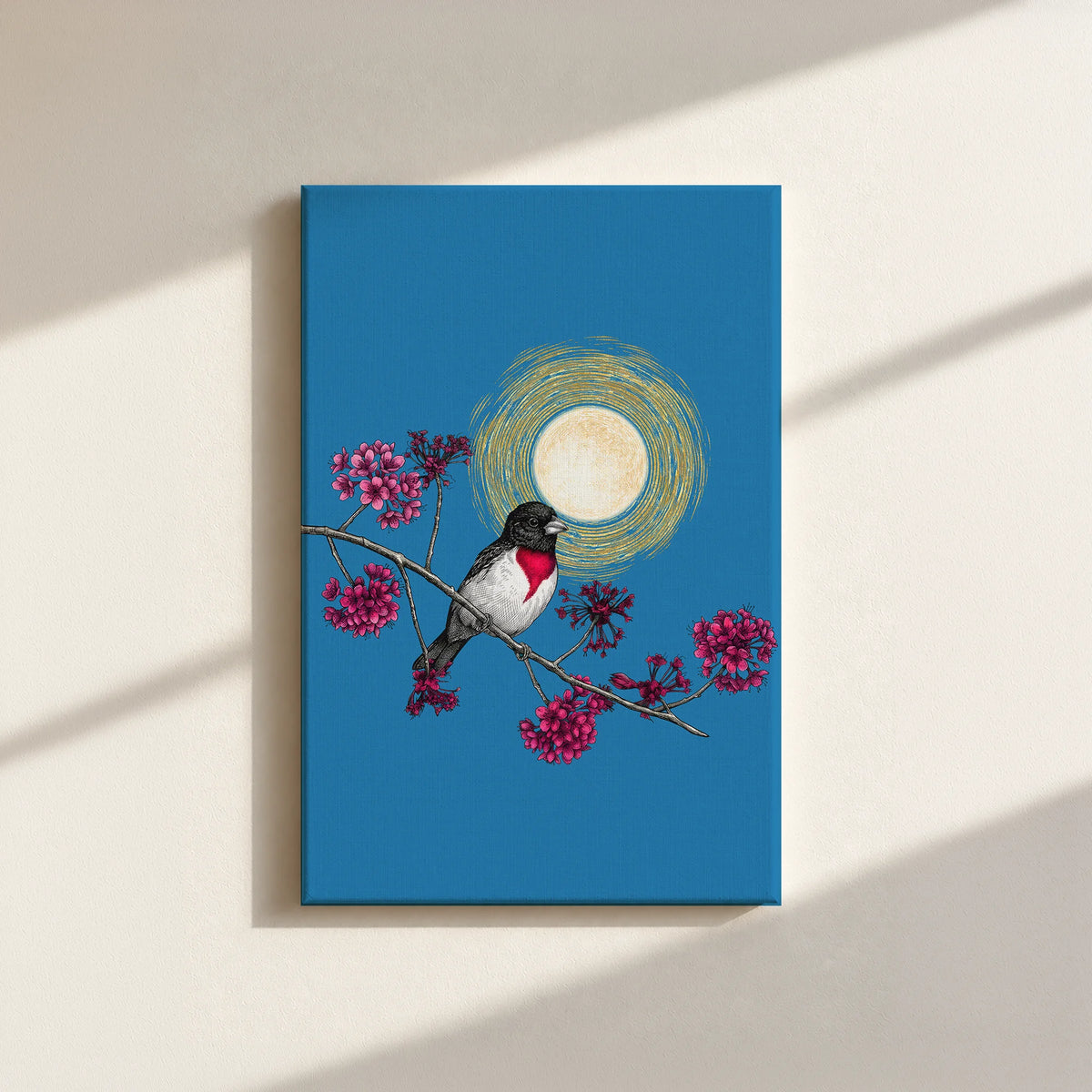 Grosbeak Under Forest's Moonlight Canvas Print