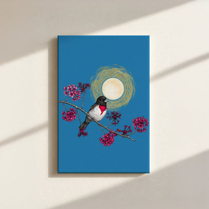 Grosbeak Under Forest's Moonlight Canvas Print