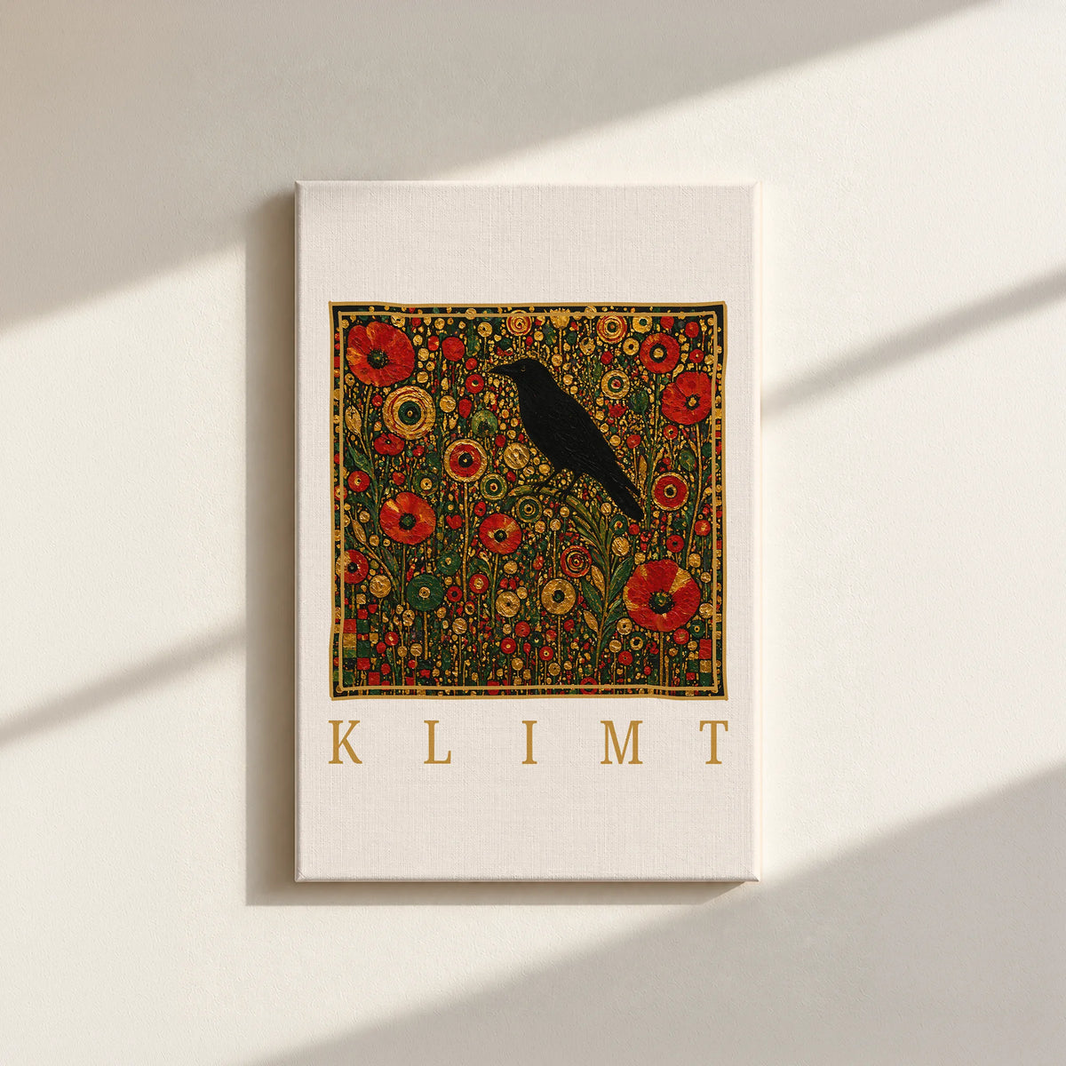 Klimt Raven In Flower Filed Canvas Print