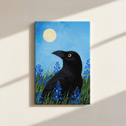 Moonlit Raven & Bluebonnets Canvas Print